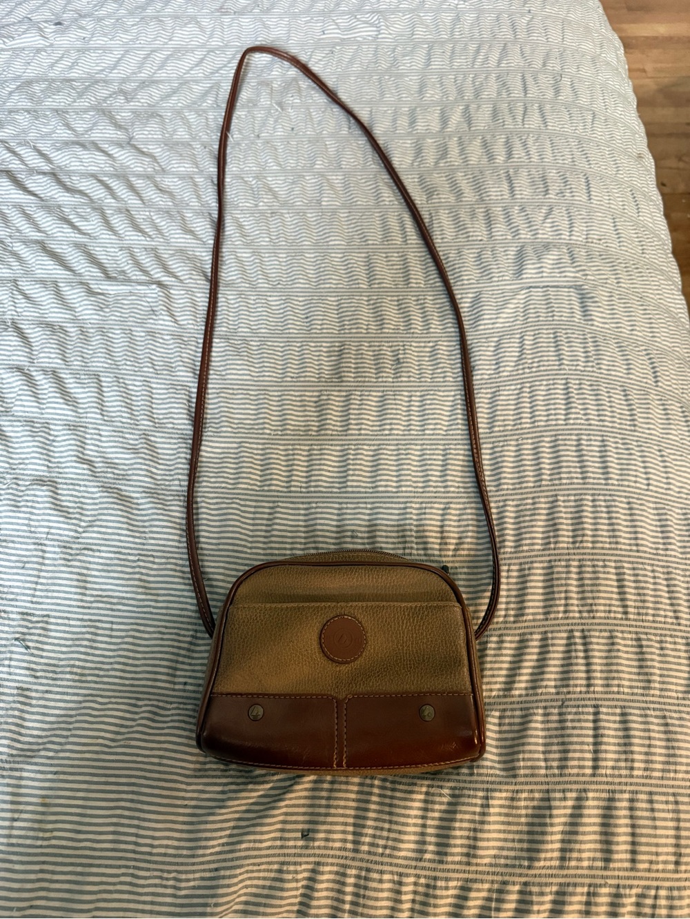 Liz Claiborne Tan and Brown Leather-Trim Crossbody Bag